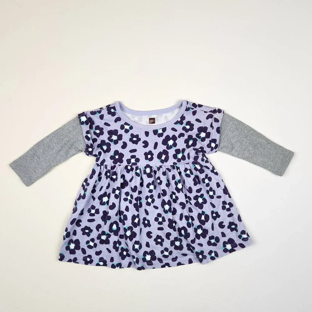 Tea Collection Baby Floral Printed Cotton Layered Sleeve Dress sz 6-9m